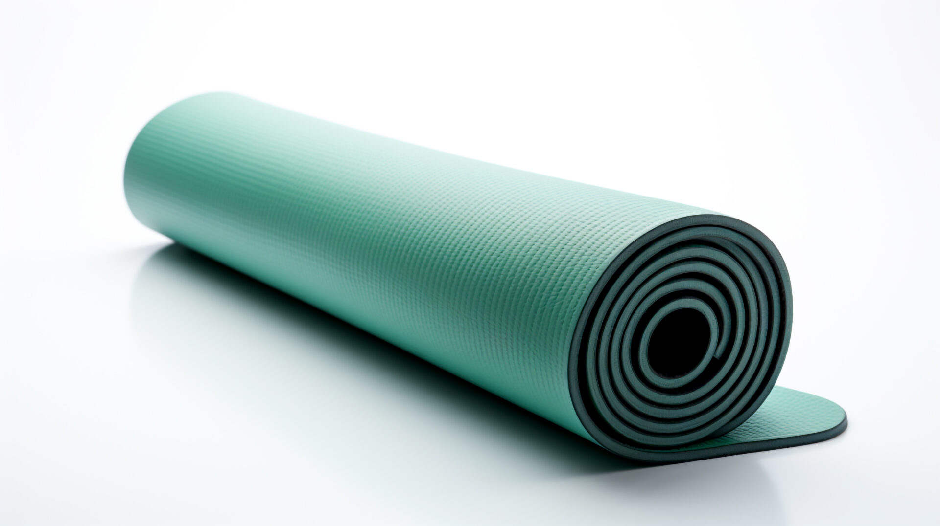 A rolled up yoga mat on top of the floor.